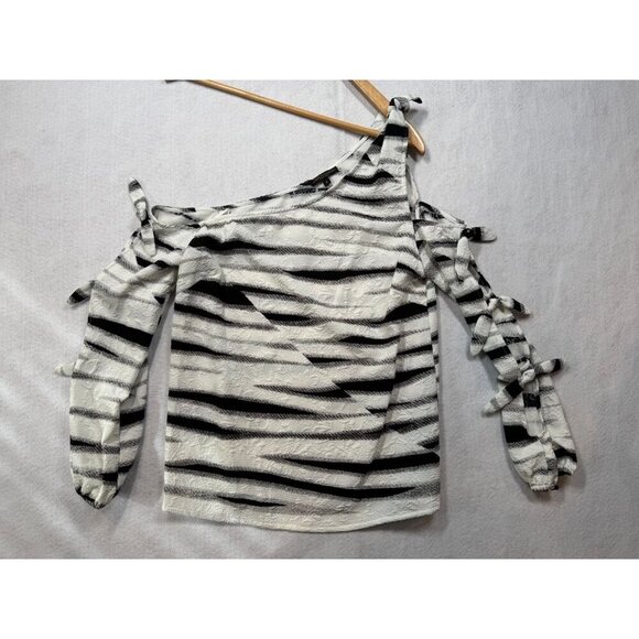Alberto Makali Knot Sleeve One Shoulder Blouse Zebra Stripe Top Women's Small S - Picture 3 of 10